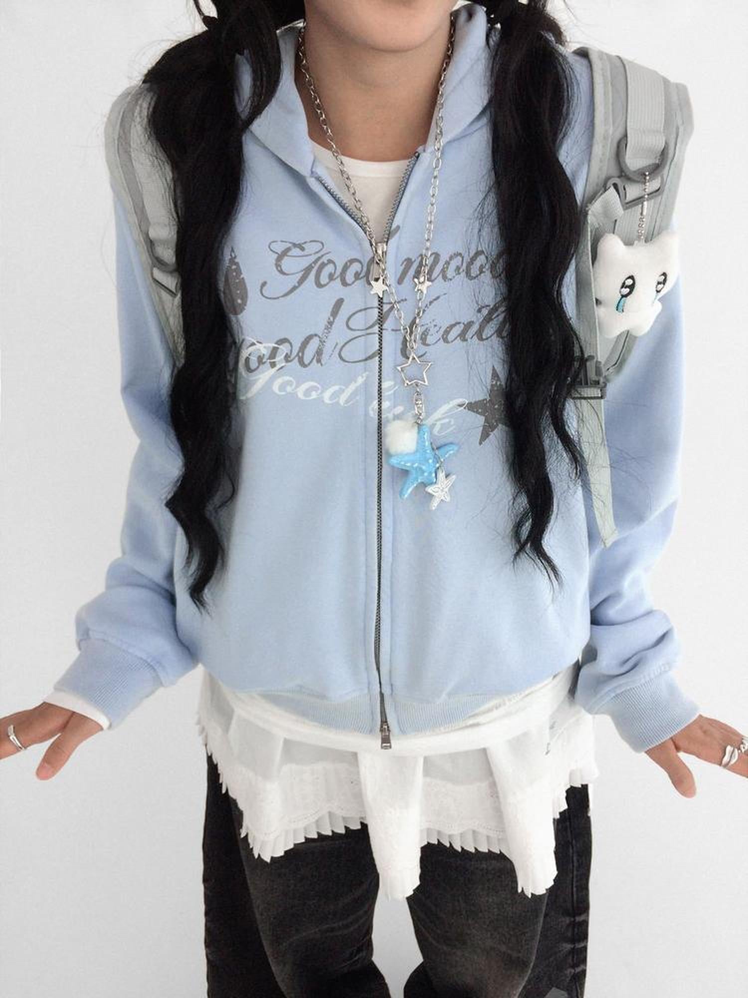 innomoood Vintage Washed Indigo Hooded Sweatshirt