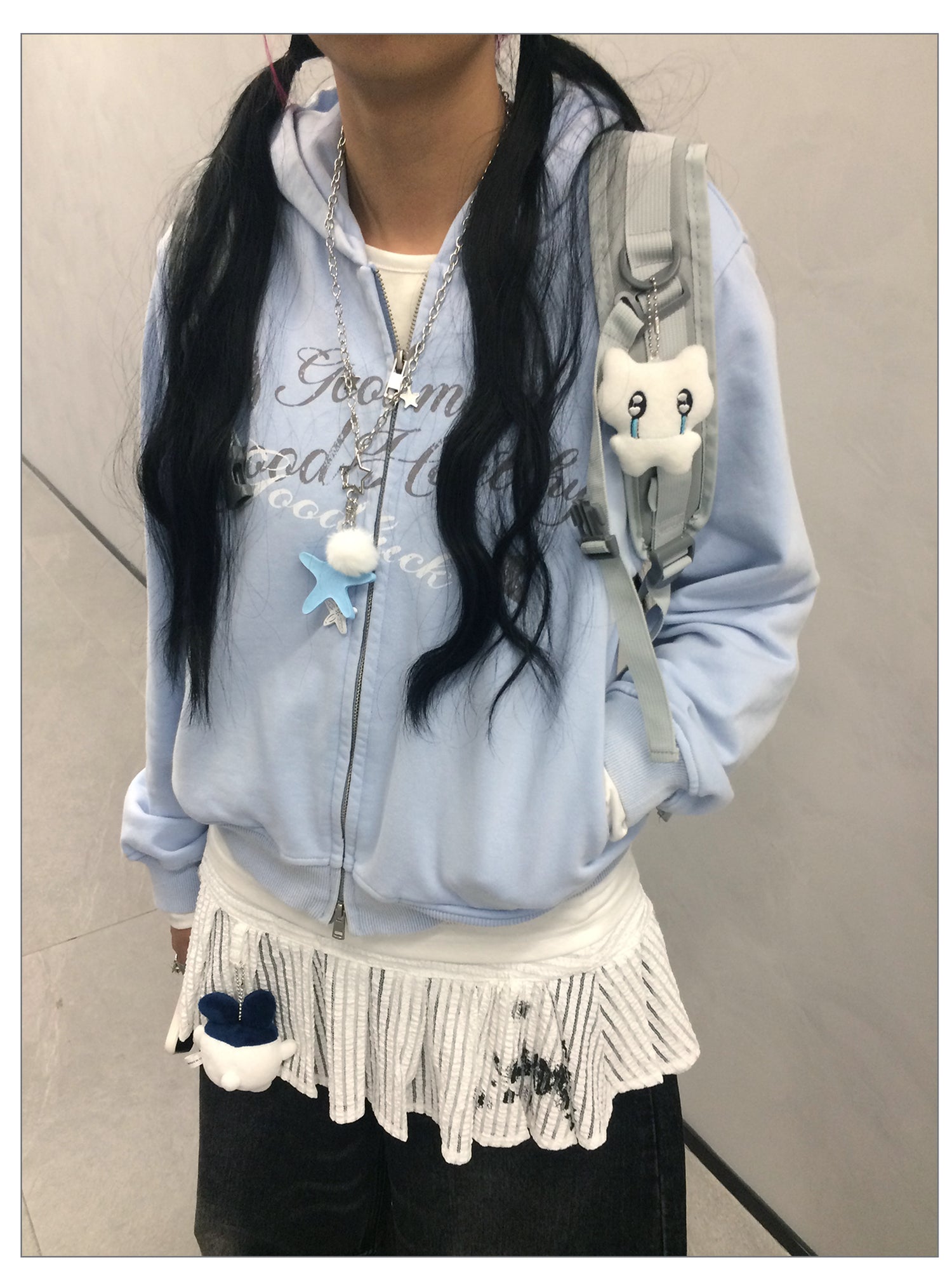 innomoood Vintage Washed Indigo Hooded Sweatshirt