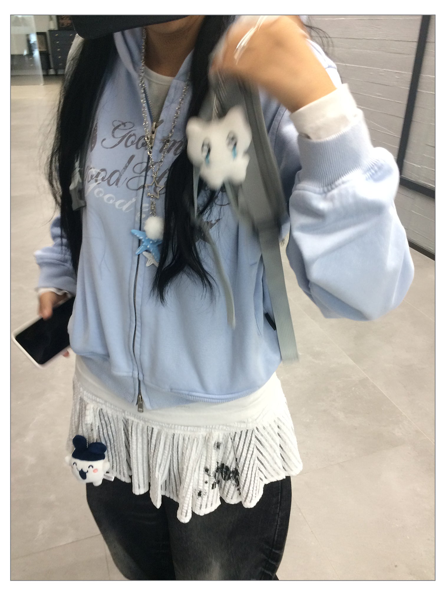 innomoood Vintage Washed Indigo Hooded Sweatshirt