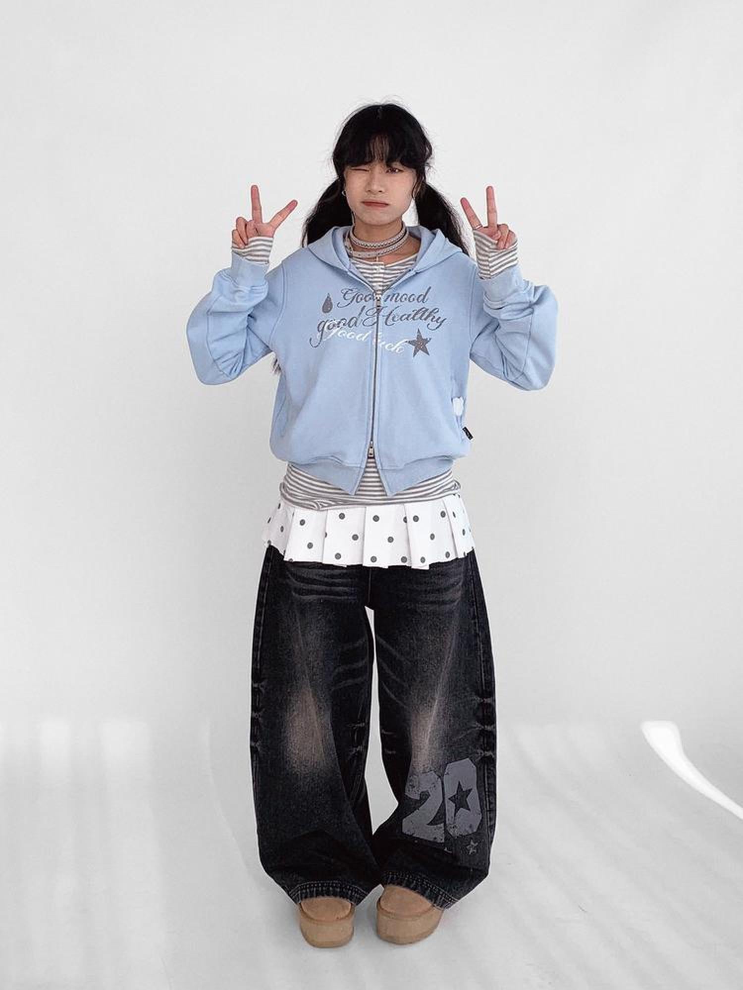 innomoood Vintage Washed Indigo Hooded Sweatshirt