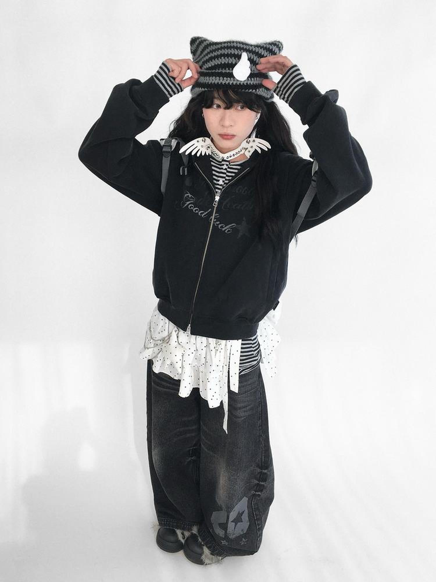 innomoood Vintage Washed Indigo Hooded Sweatshirt