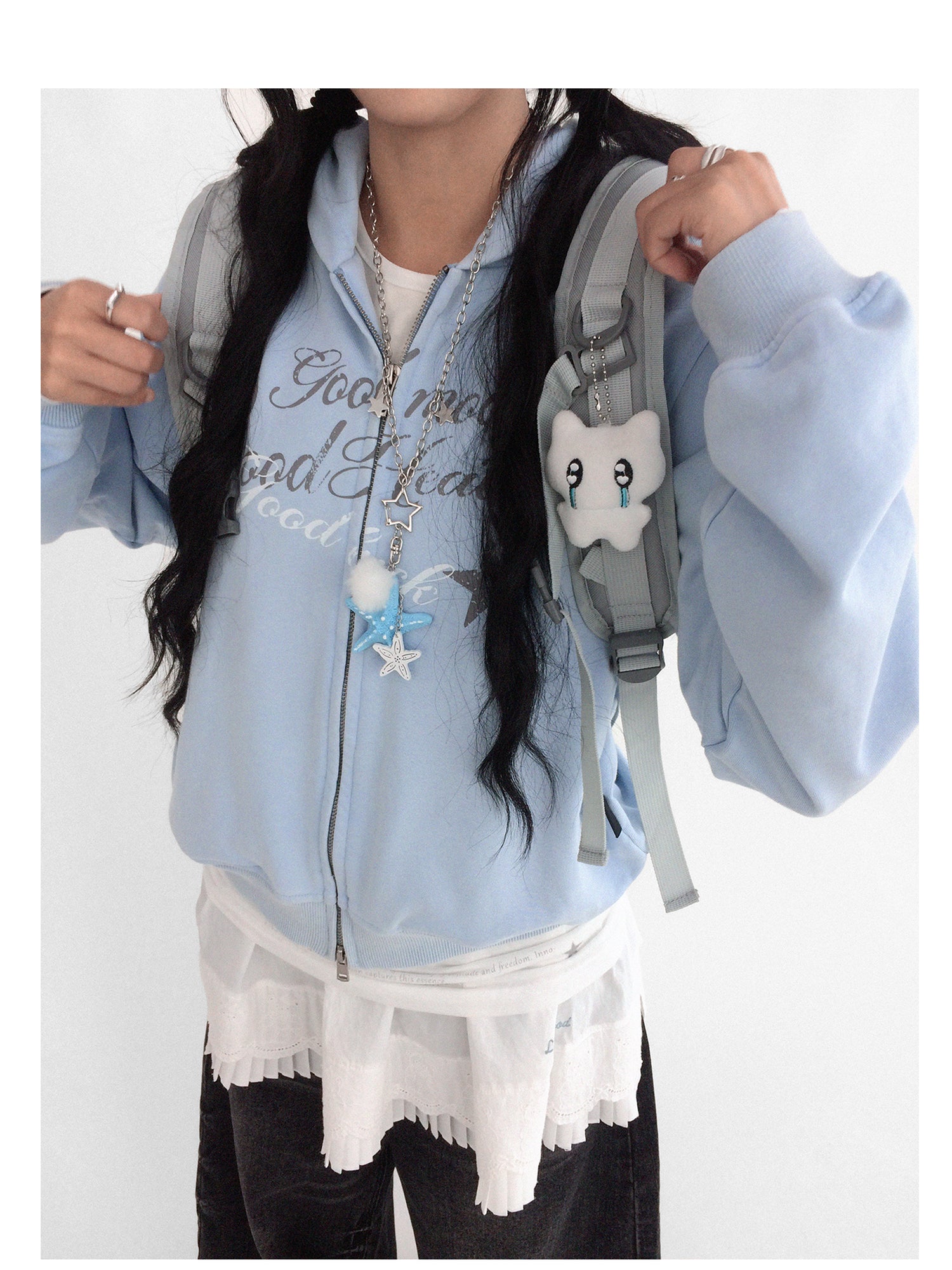 innomoood Vintage Washed Indigo Hooded Sweatshirt