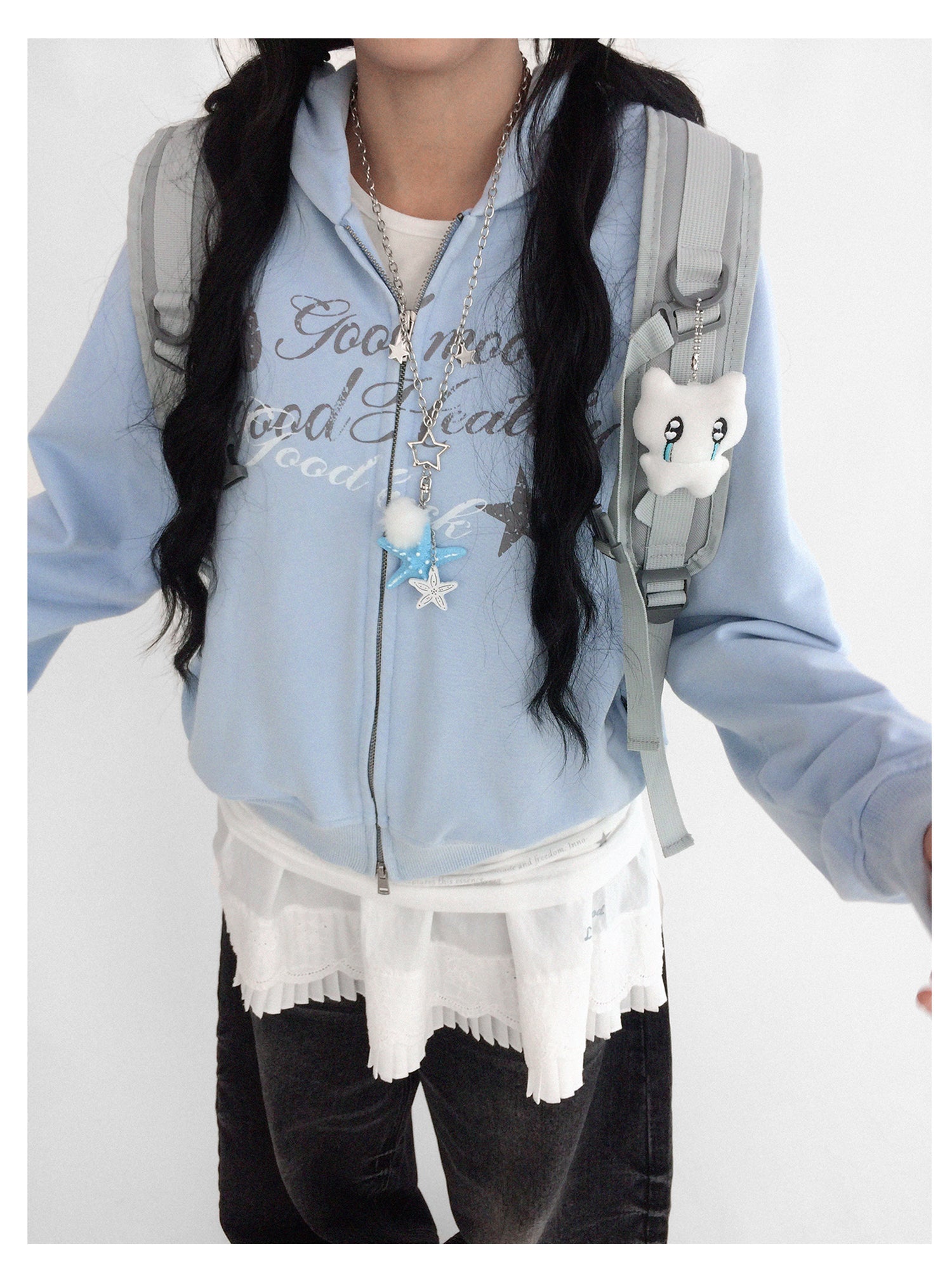 innomoood Vintage Washed Indigo Hooded Sweatshirt