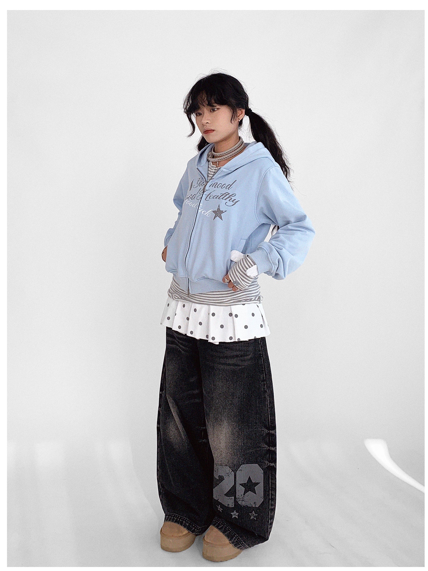 innomoood Vintage Washed Indigo Hooded Sweatshirt