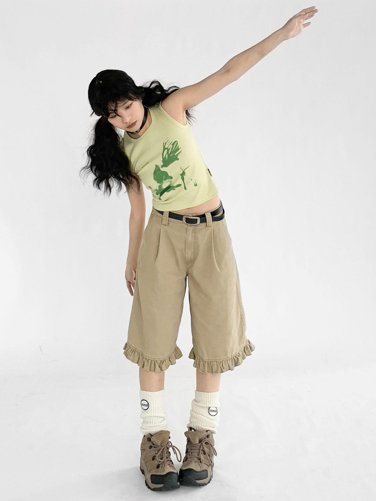 innomoood Vintage Washed Relaxed Cropped Carpenter Pants