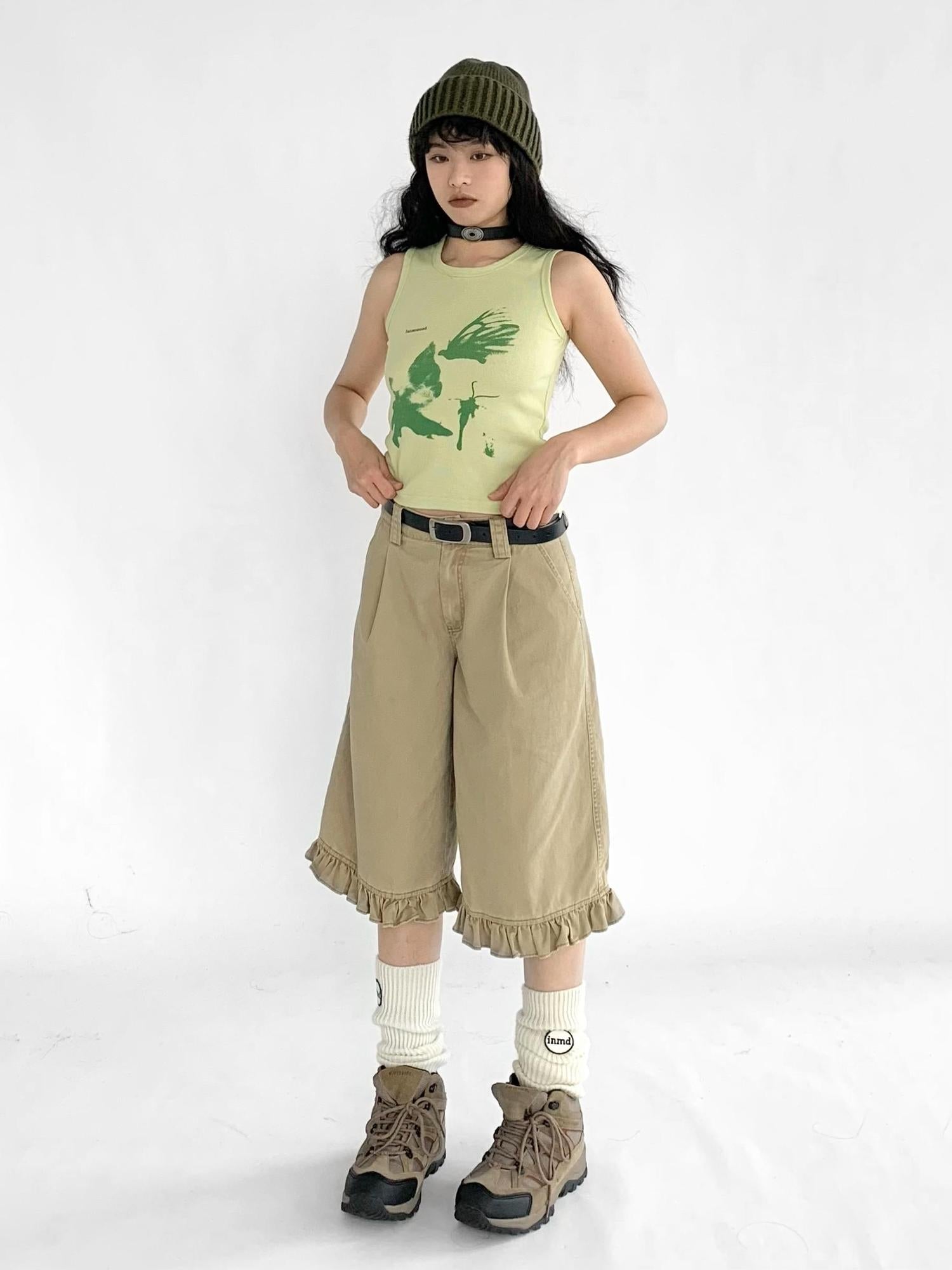 innomoood Vintage Washed Relaxed Cropped Carpenter Pants