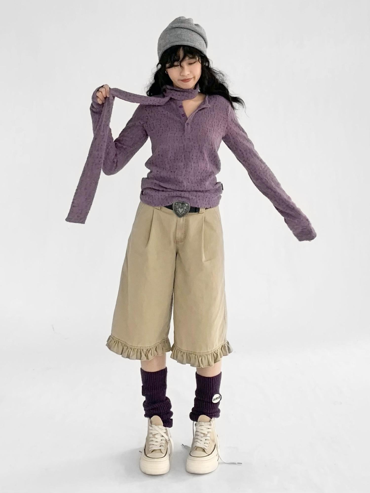 innomoood Vintage Washed Relaxed Cropped Carpenter Pants