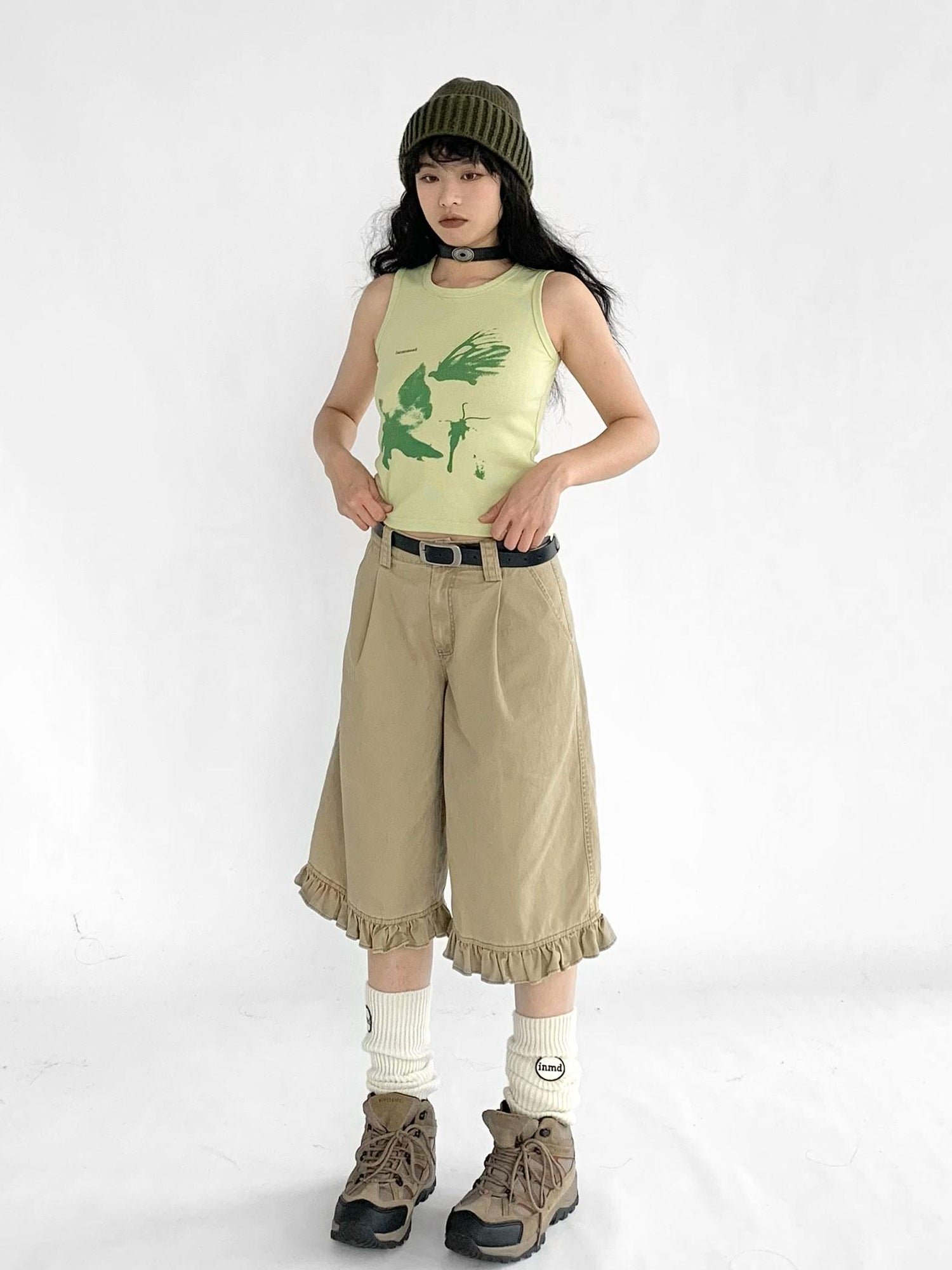 innomoood Vintage Washed Relaxed Cropped Carpenter Pants