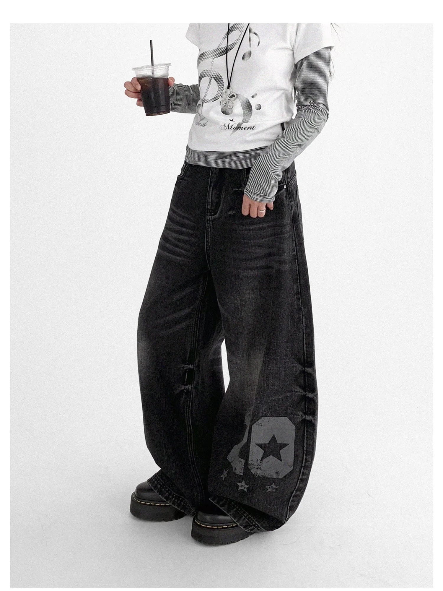 Vintage Washed Y2K Distressed Print Cargo Trousers