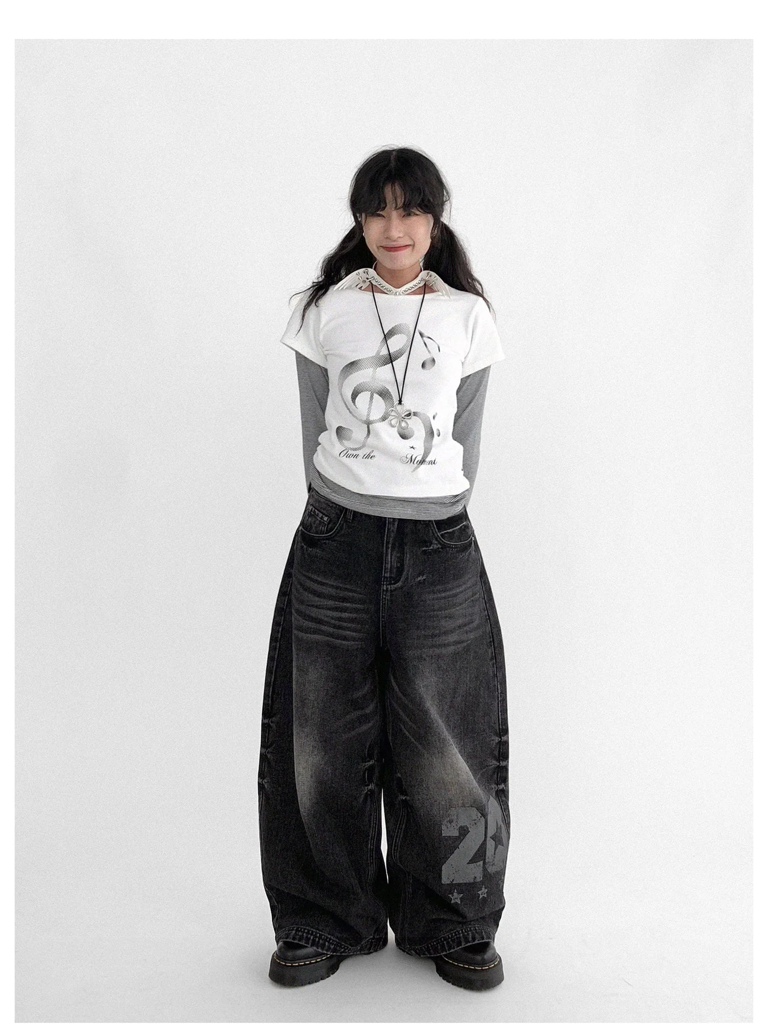 Vintage Washed Y2K Distressed Print Cargo Trousers