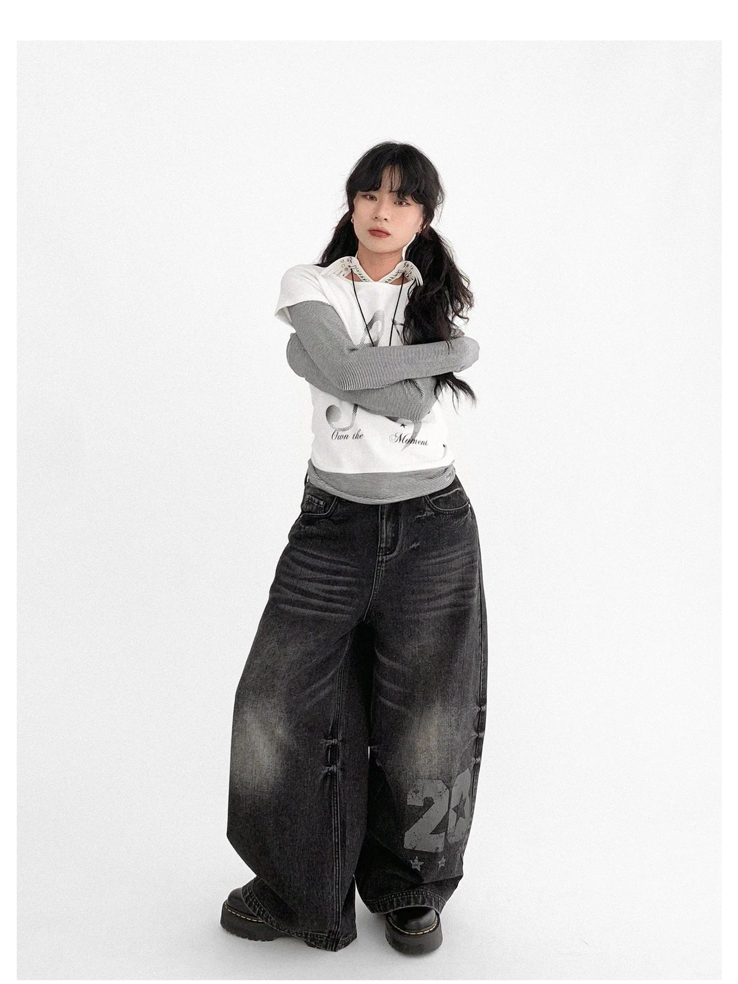 Vintage Washed Y2K Distressed Print Cargo Trousers