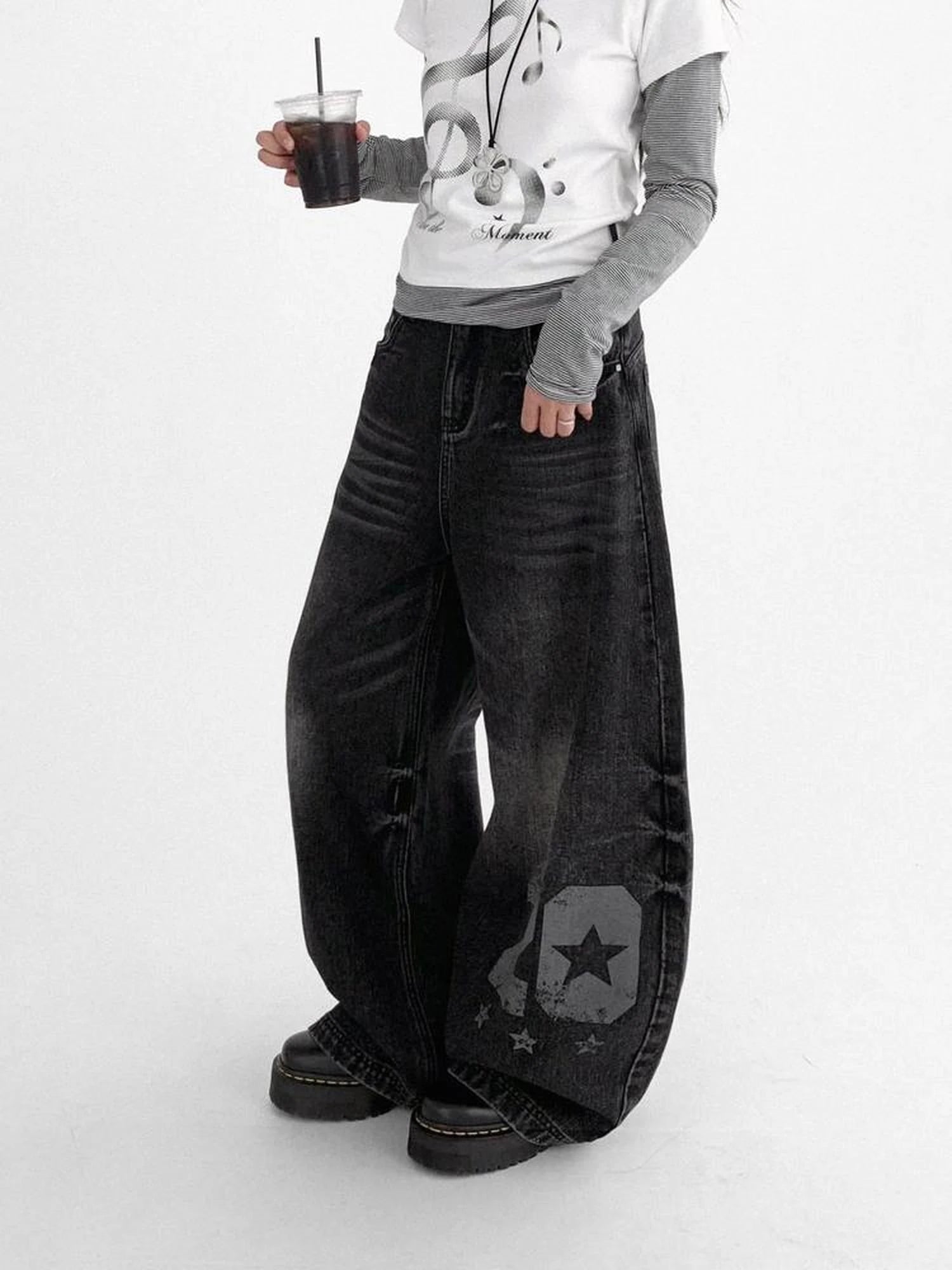 Vintage Washed Y2K Distressed Print Cargo Trousers