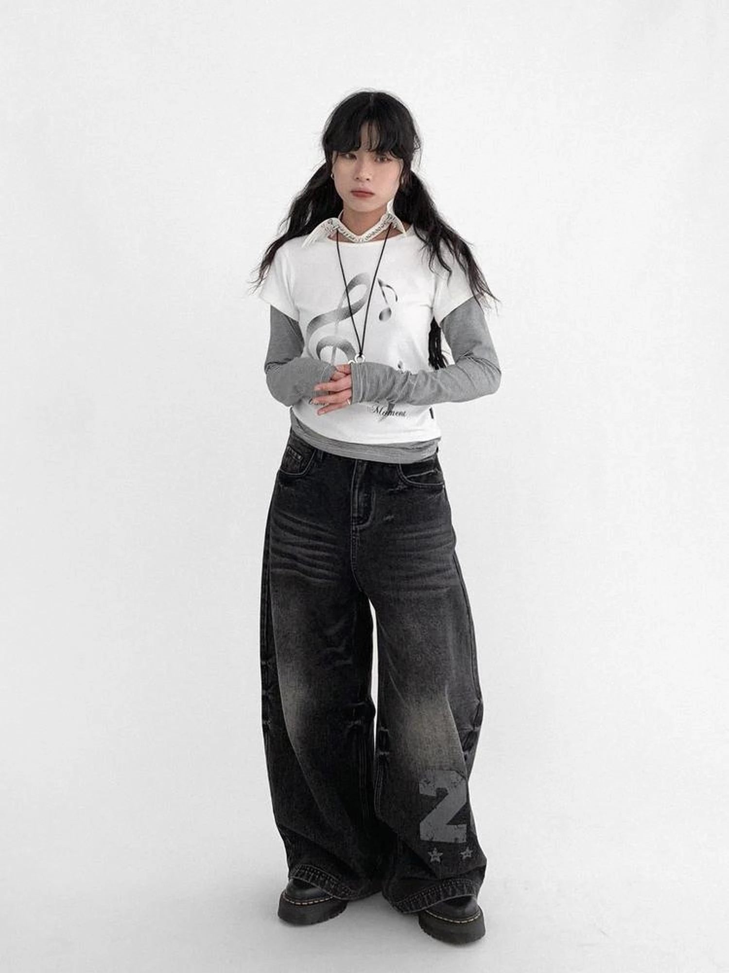 Vintage Washed Y2K Distressed Print Cargo Trousers