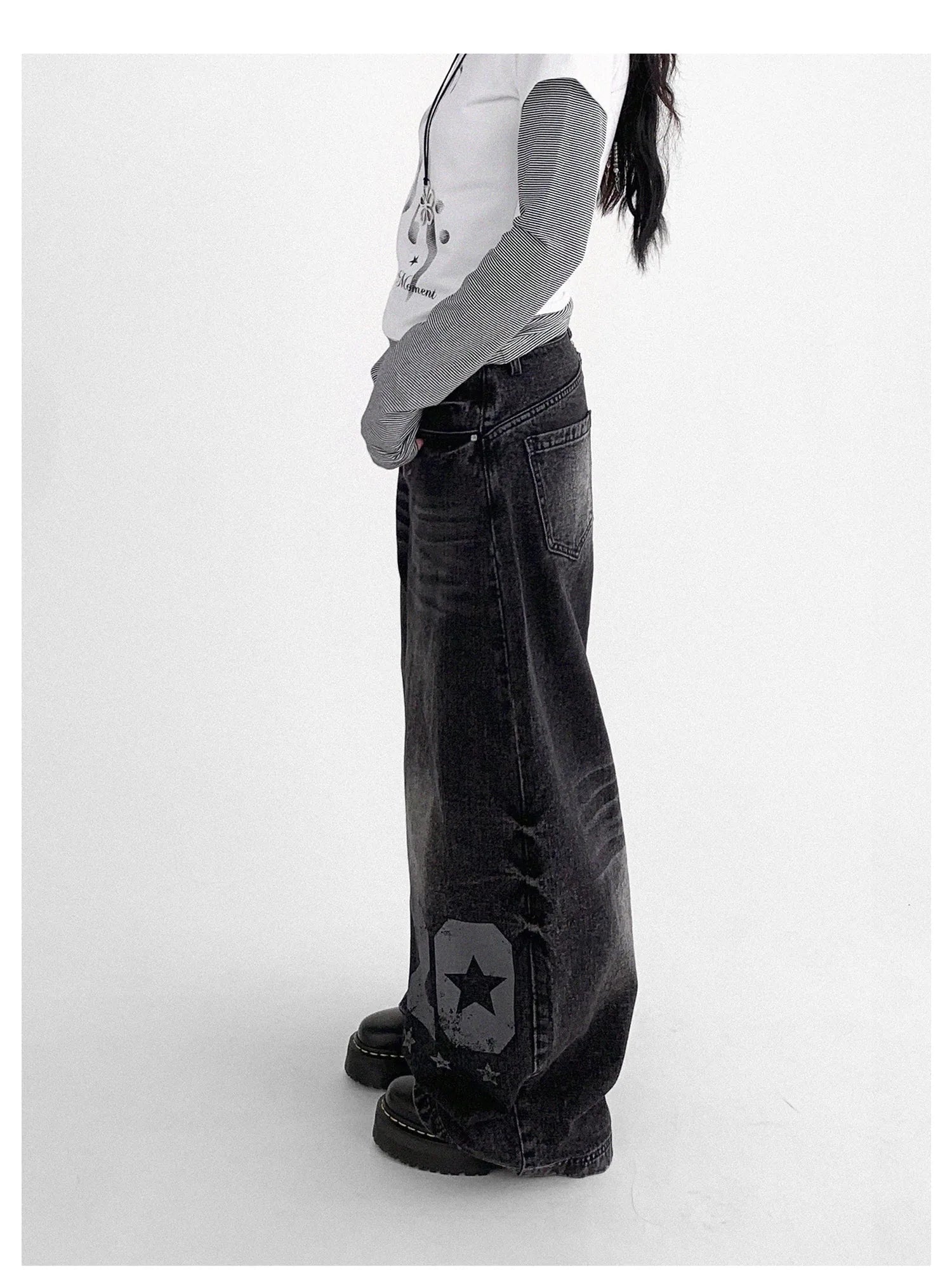 Vintage Washed Y2K Distressed Print Cargo Trousers