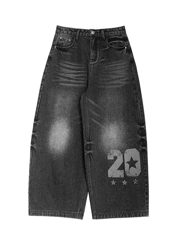 Vintage Washed Y2K Distressed Print Cargo Trousers