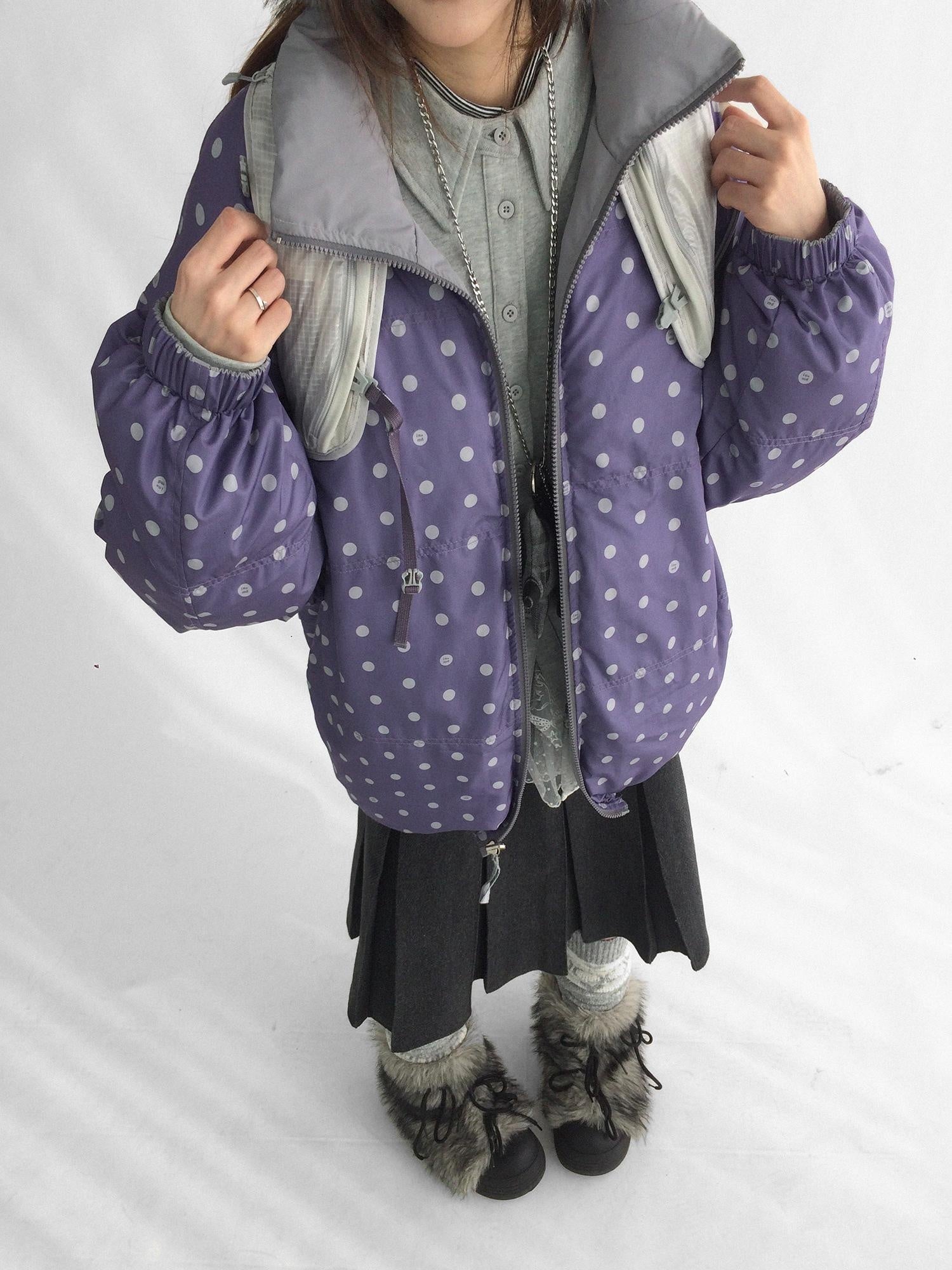 innomoood Warm 90 Percent Duck Down Reversible Polka Dot Loose Midlength Women Down Jacket