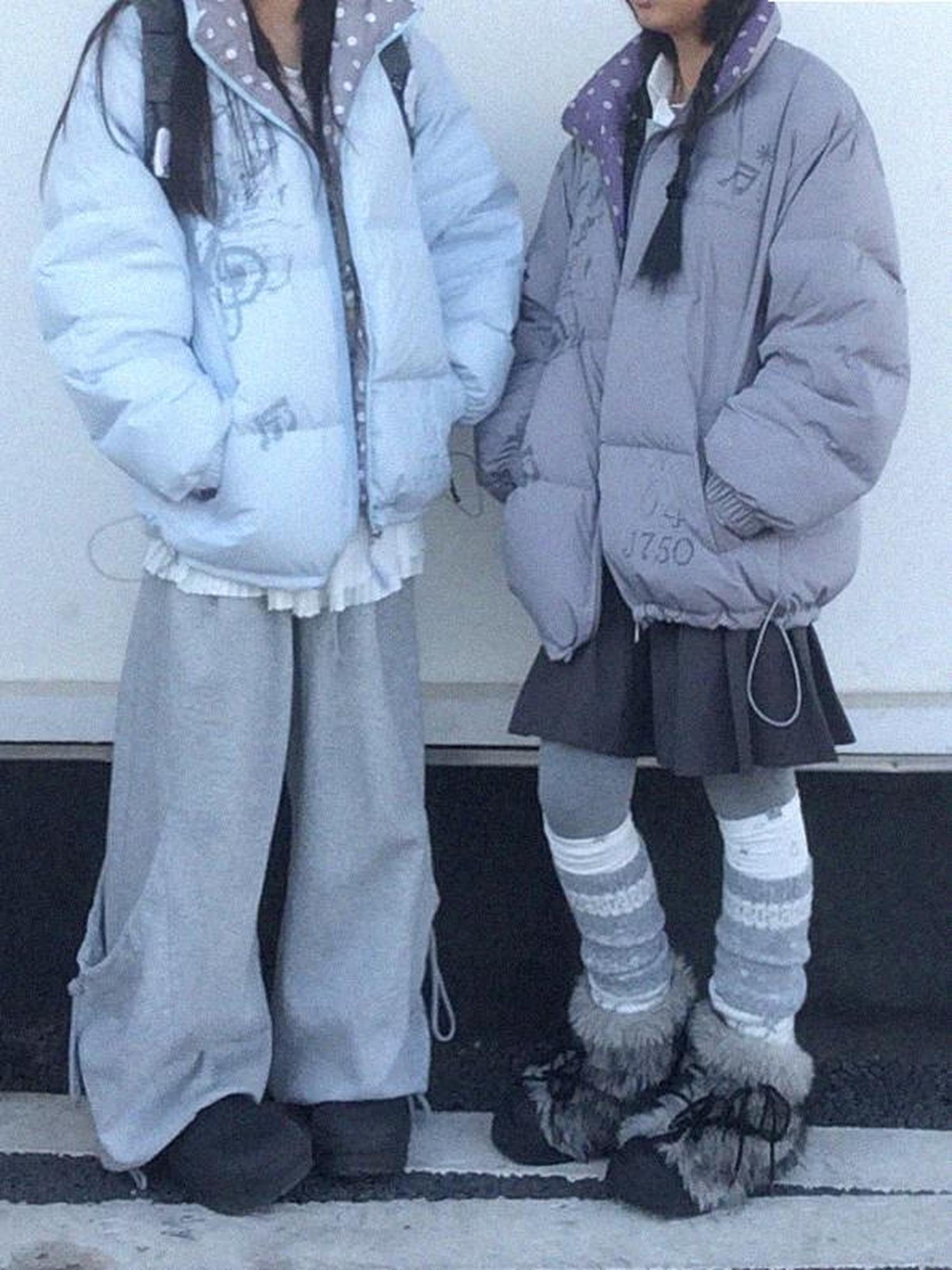 innomoood Warm 90 Percent Duck Down Reversible Polka Dot Loose Midlength Women Down Jacket