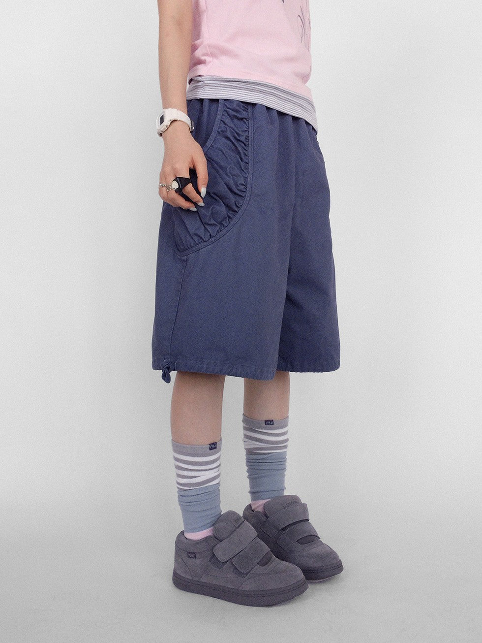 innomoood Washed Pleated Drawstring Wide Leg Cotton Women&