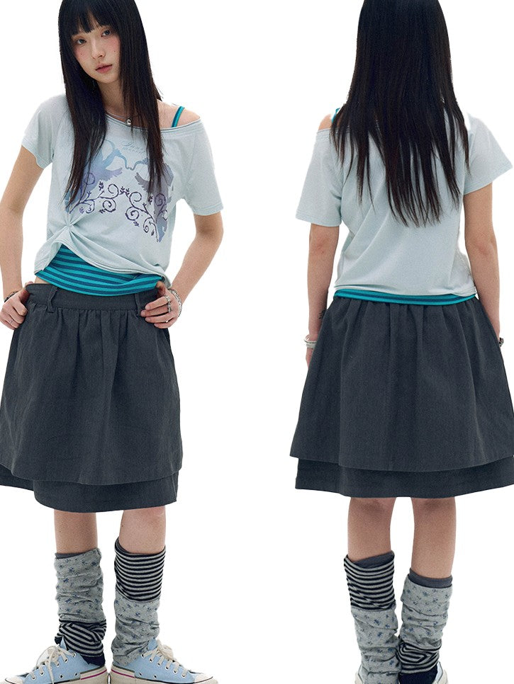 innomoood Water Blue Cherry Pink Printed Frayed Asymmetrical Women&