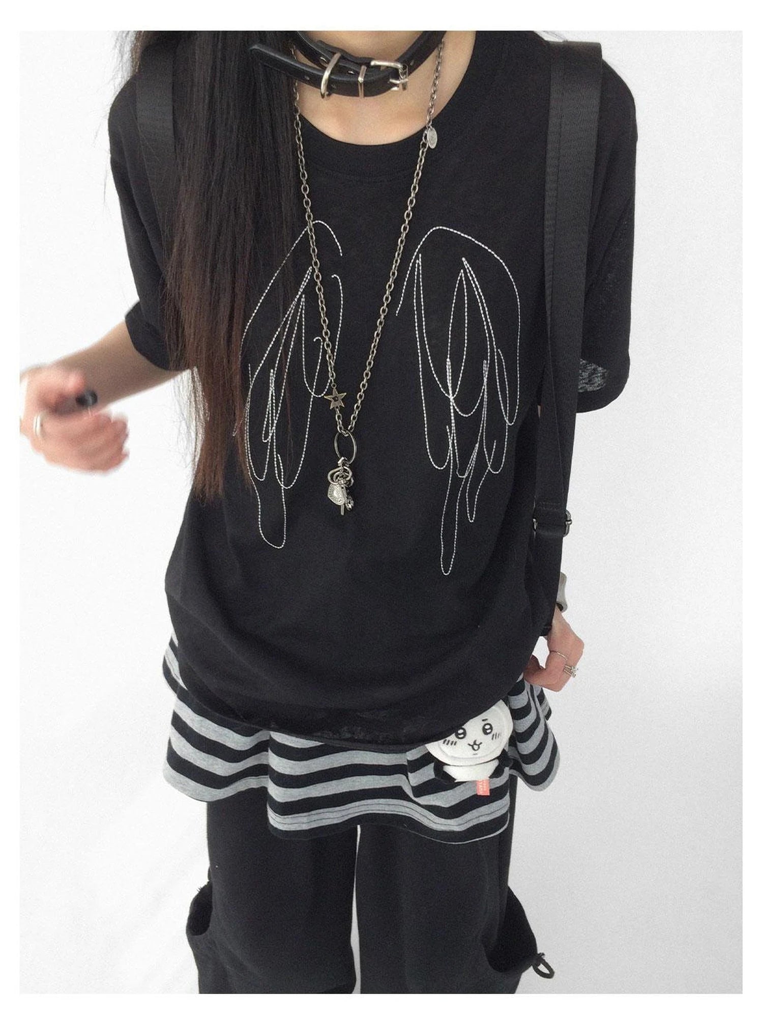Wings Embroidered Y2K Print Layering Tee