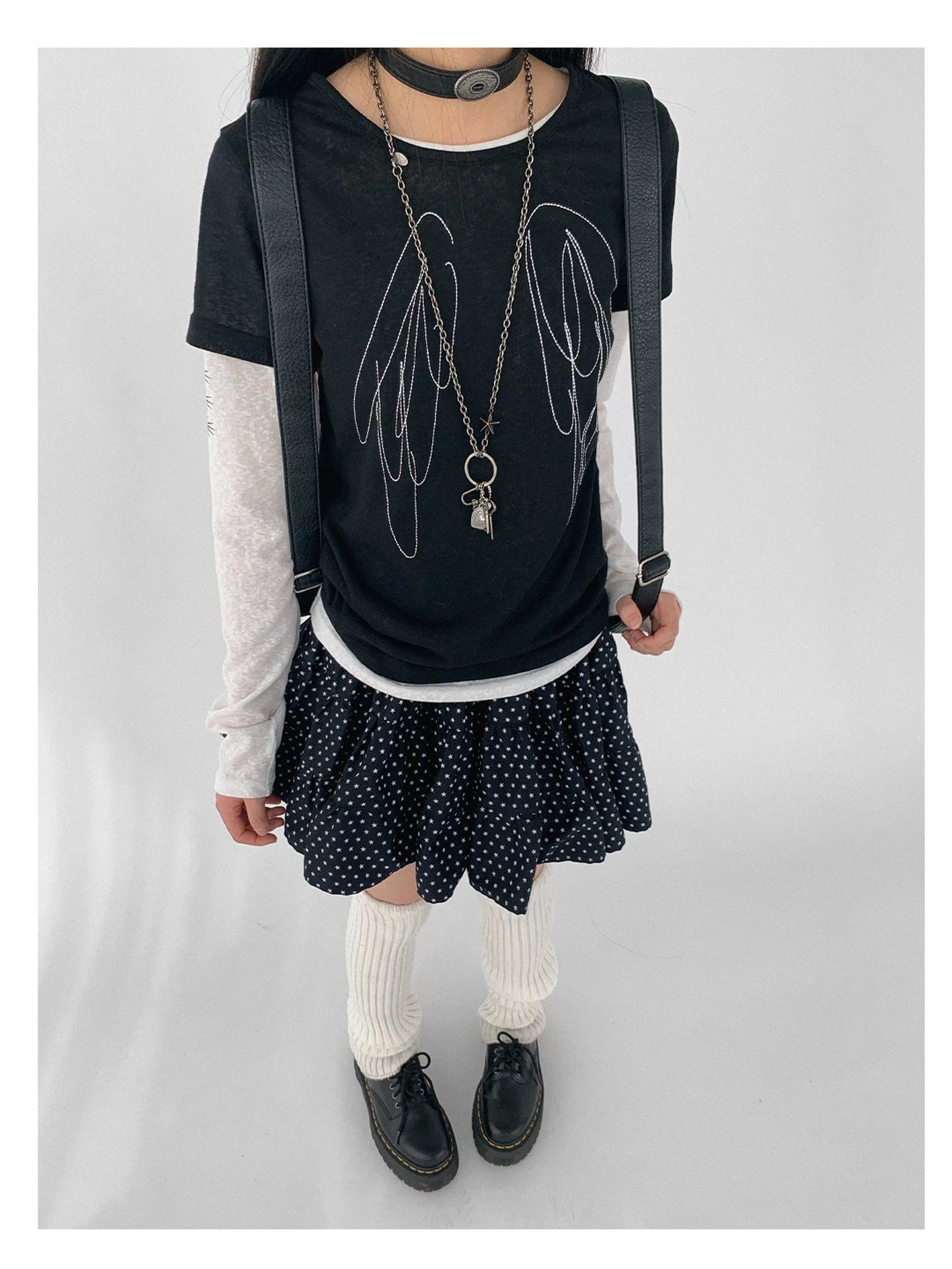 Wings Embroidered Y2K Print Layering Tee