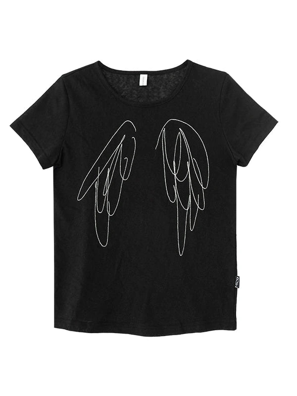 Wings Embroidered Y2K Print Layering Tee