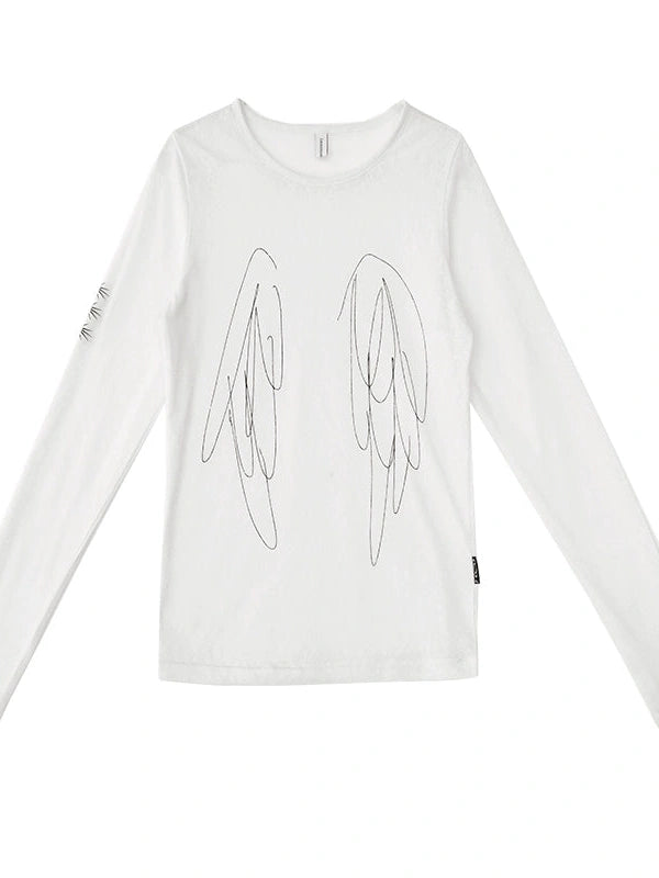 Wings Embroidered Y2K Print Layering Tee