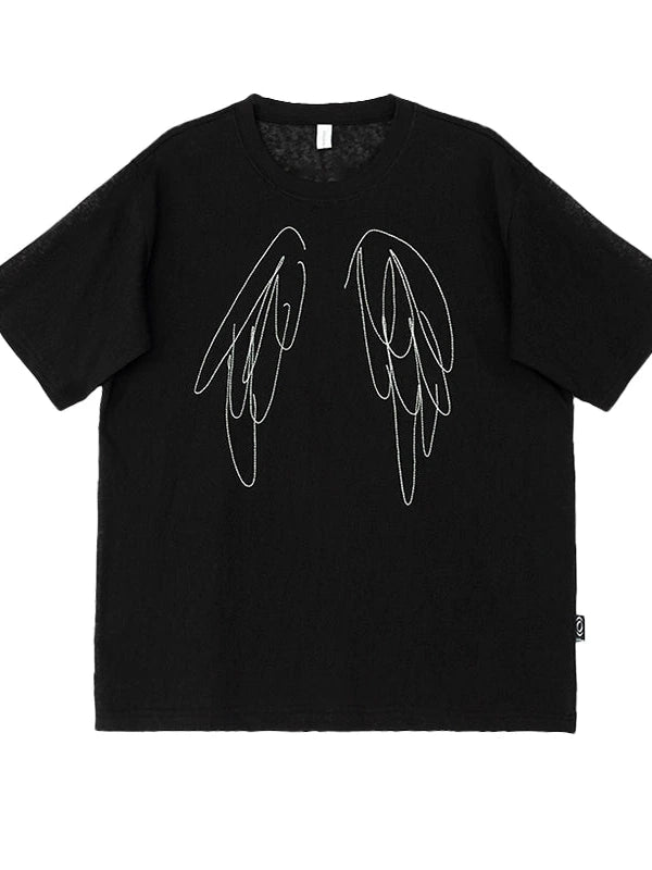 Wings Embroidered Y2K Print Layering Tee