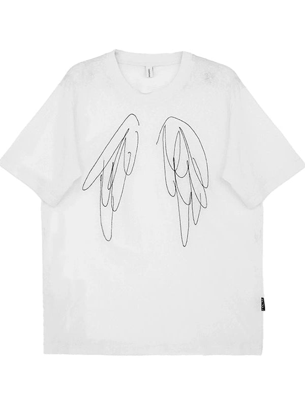Wings Embroidered Y2K Print Layering Tee