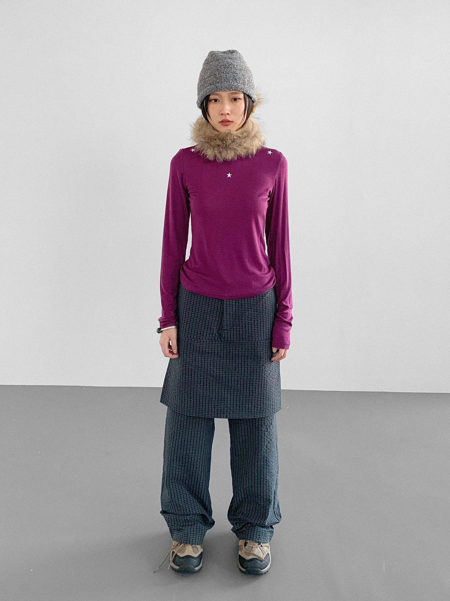 Wool Blend Star Print Mock Neck Long Sleeve Top
