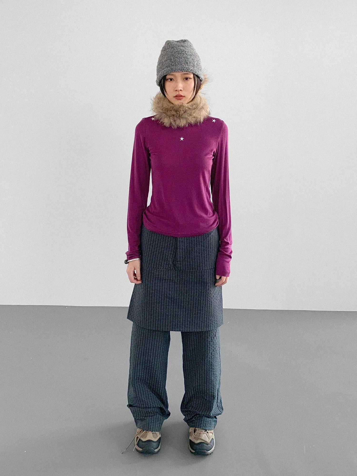 Wool Blend Star Print Mock Neck Long Sleeve Top