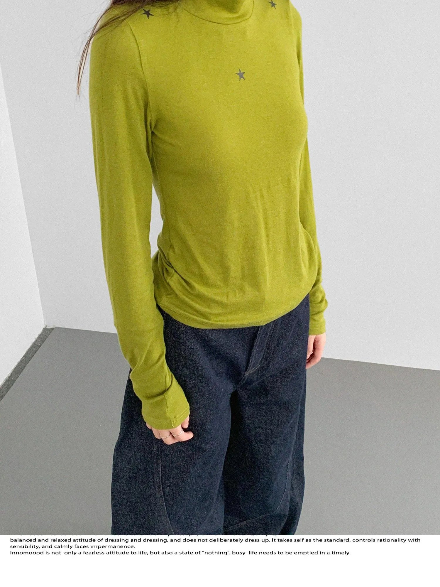 Wool Blend Star Print Mock Neck Long Sleeve Top