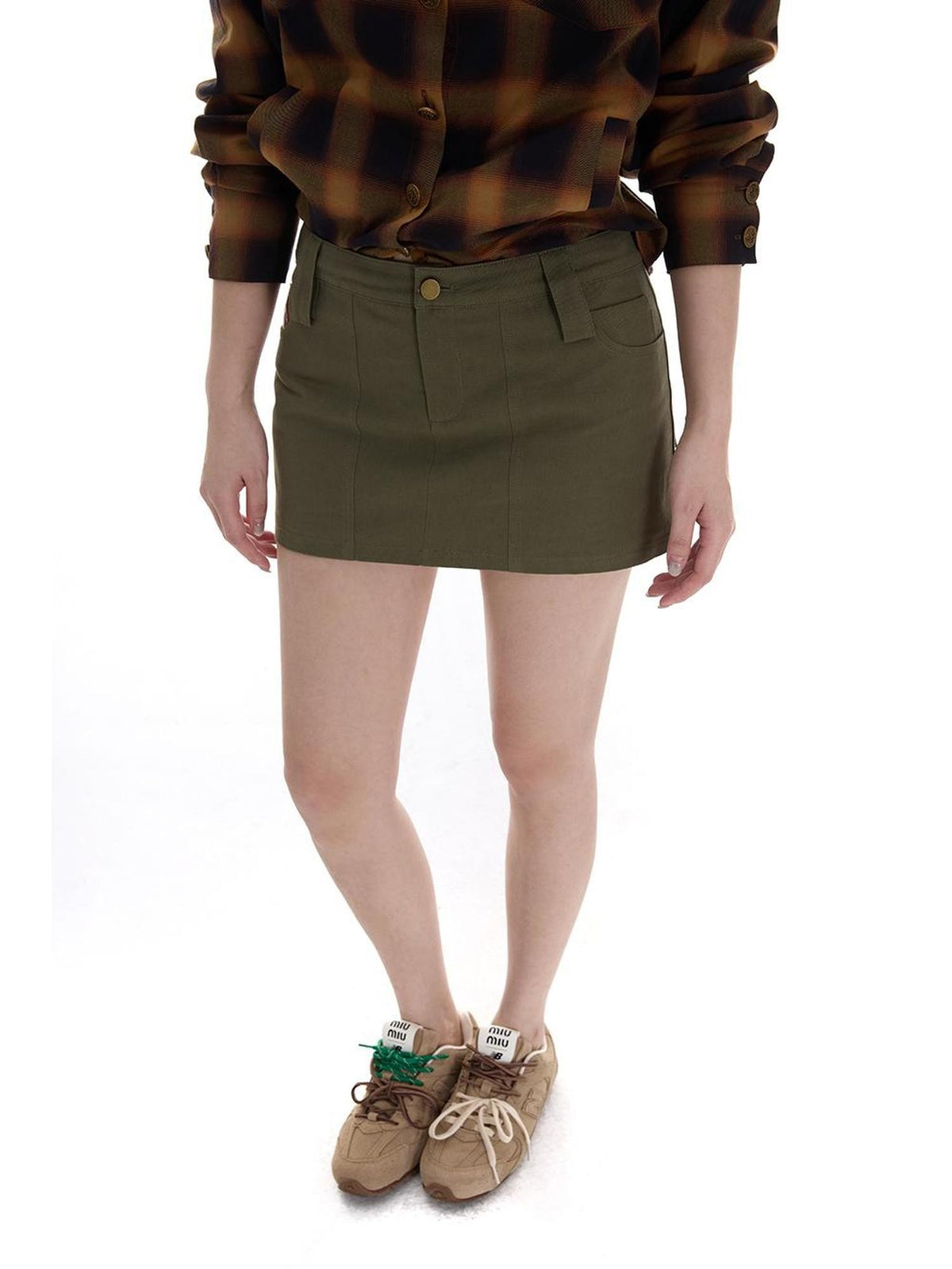 itsdinn Army Green Utility Pocket Low Waist Built In Liner Women&