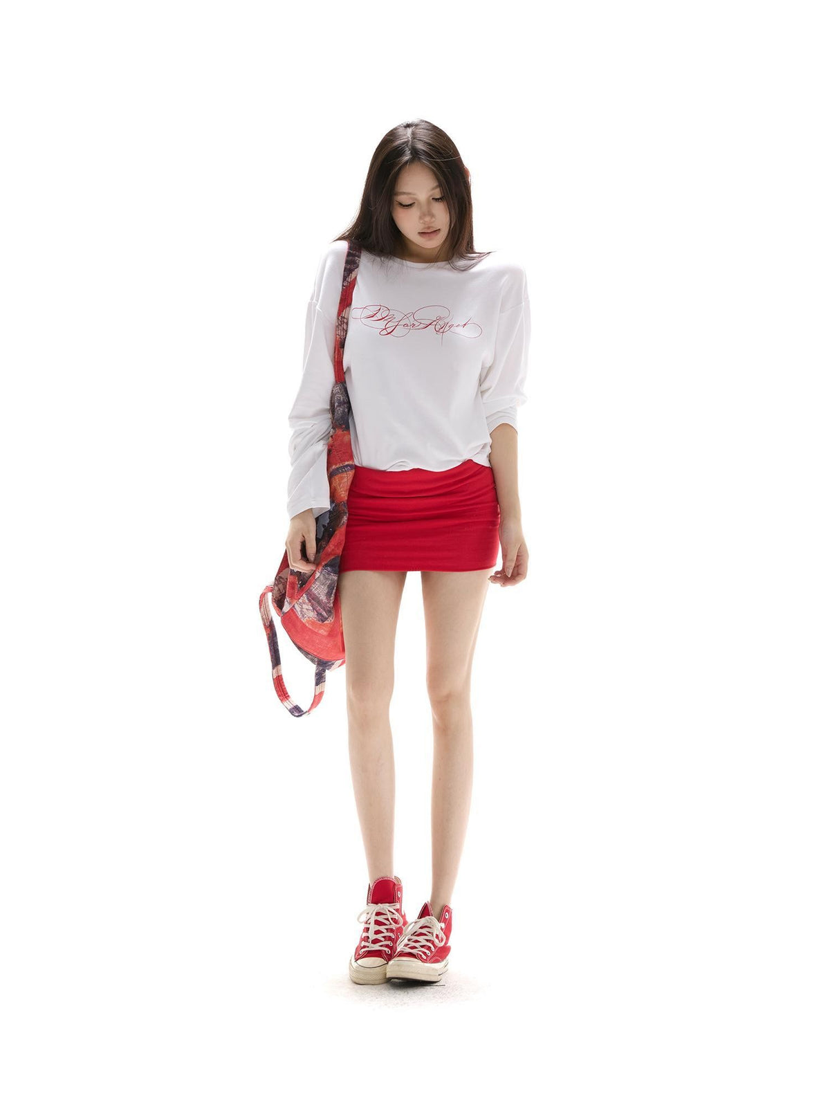 itsdinn Artistic Letter Print Round Neck Loose Women&
