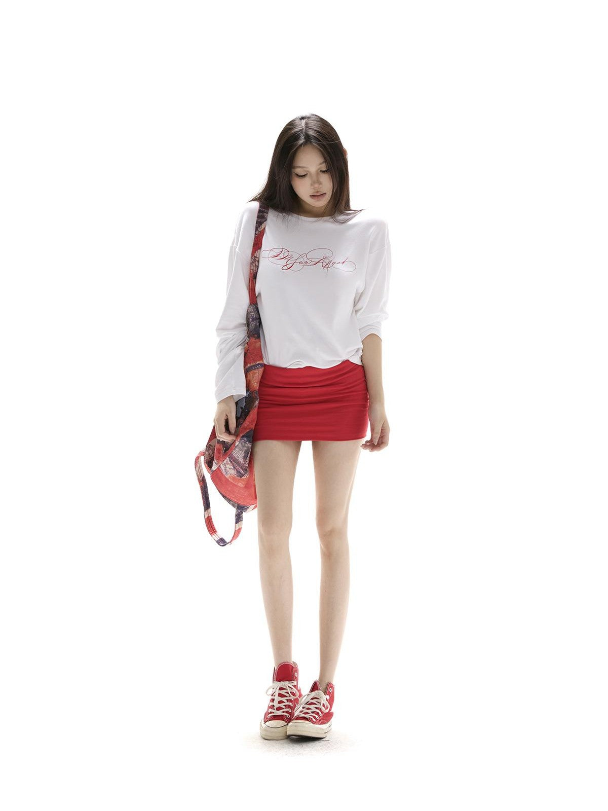 itsdinn Artistic Letter Print Round Neck Loose Women&