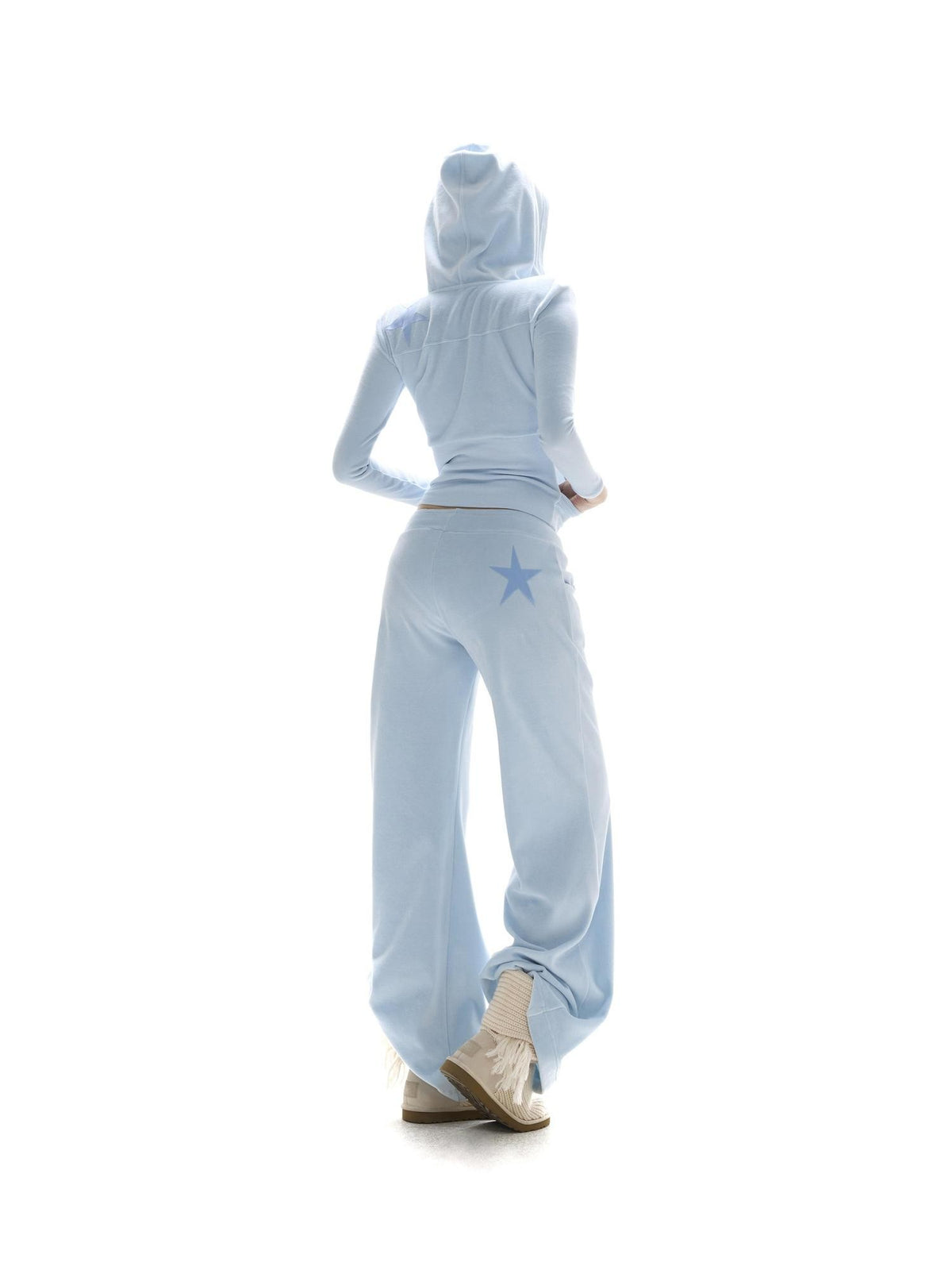 itsdinn Baby Blue Velvet Texture Slim Fit Hooded Women&