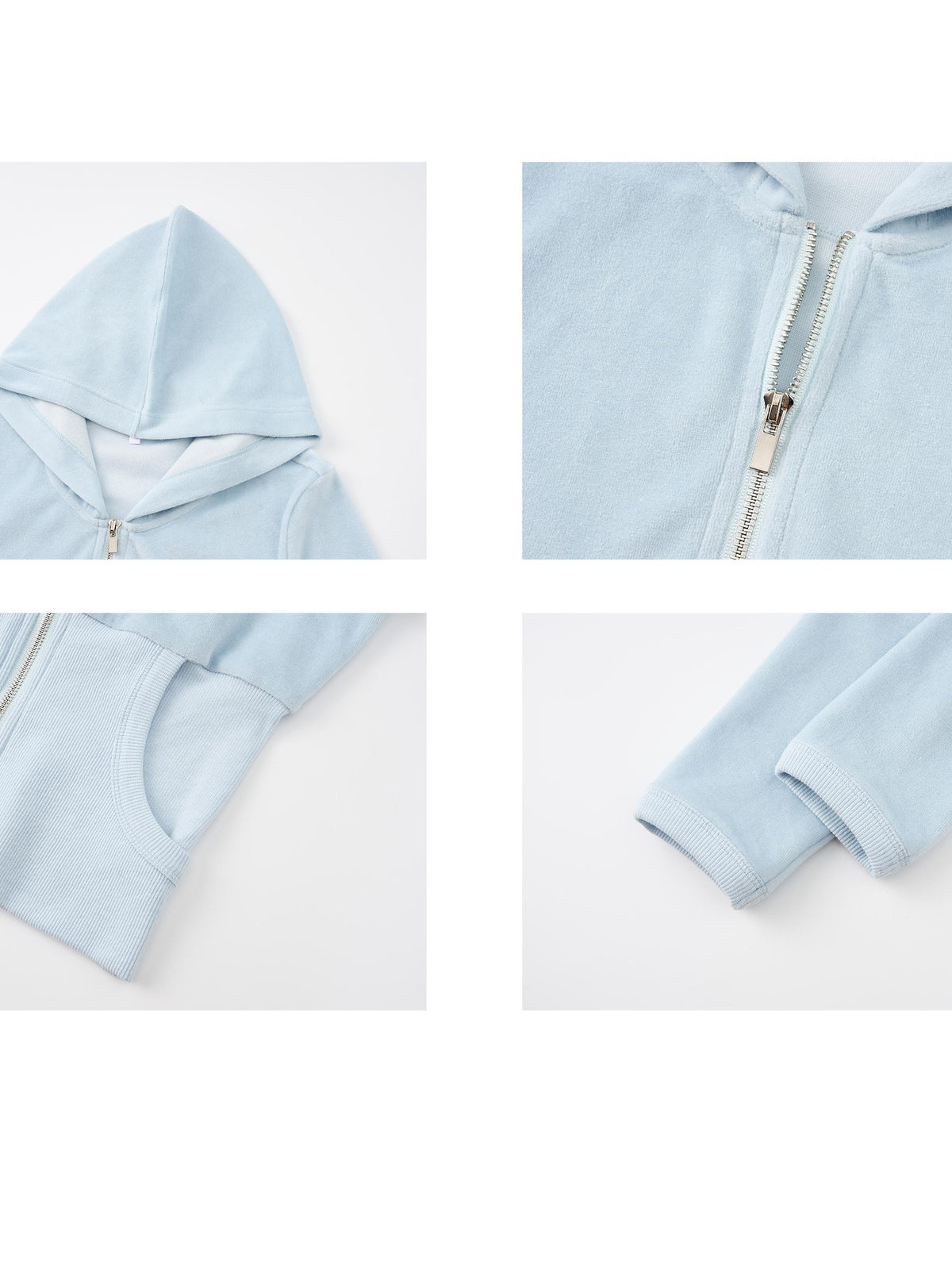 itsdinn Baby Blue Velvet Texture Slim Fit Hooded Women&