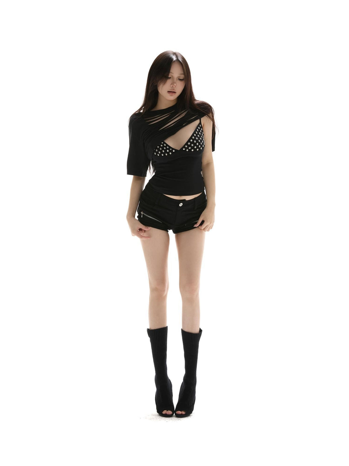 itsdinn Backless Asymmetric Distressed Reversible Women&