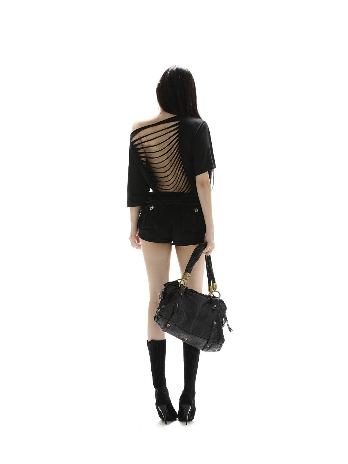 itsdinn Backless Asymmetric Distressed Reversible Women&
