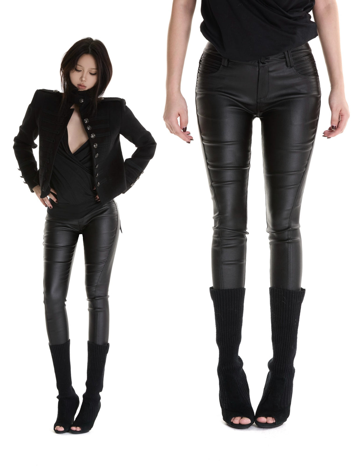 itsdinn Biker Pleated Zipper Cropped Tapered Women&