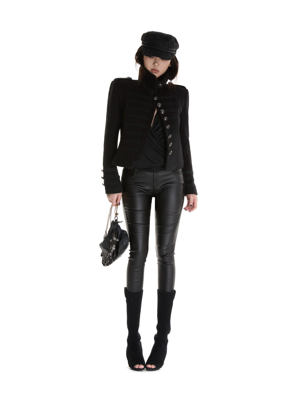 itsdinn Biker Pleated Zipper Cropped Tapered Women&