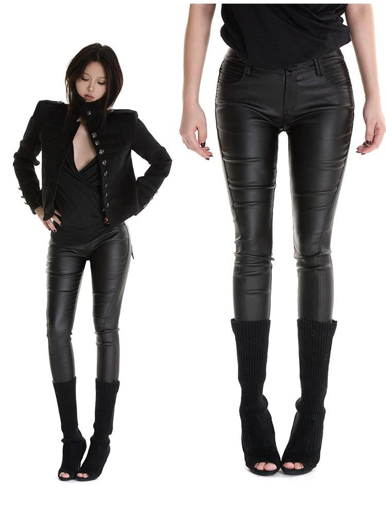 itsdinn Biker Pleated Zipper Cropped Tapered Women&