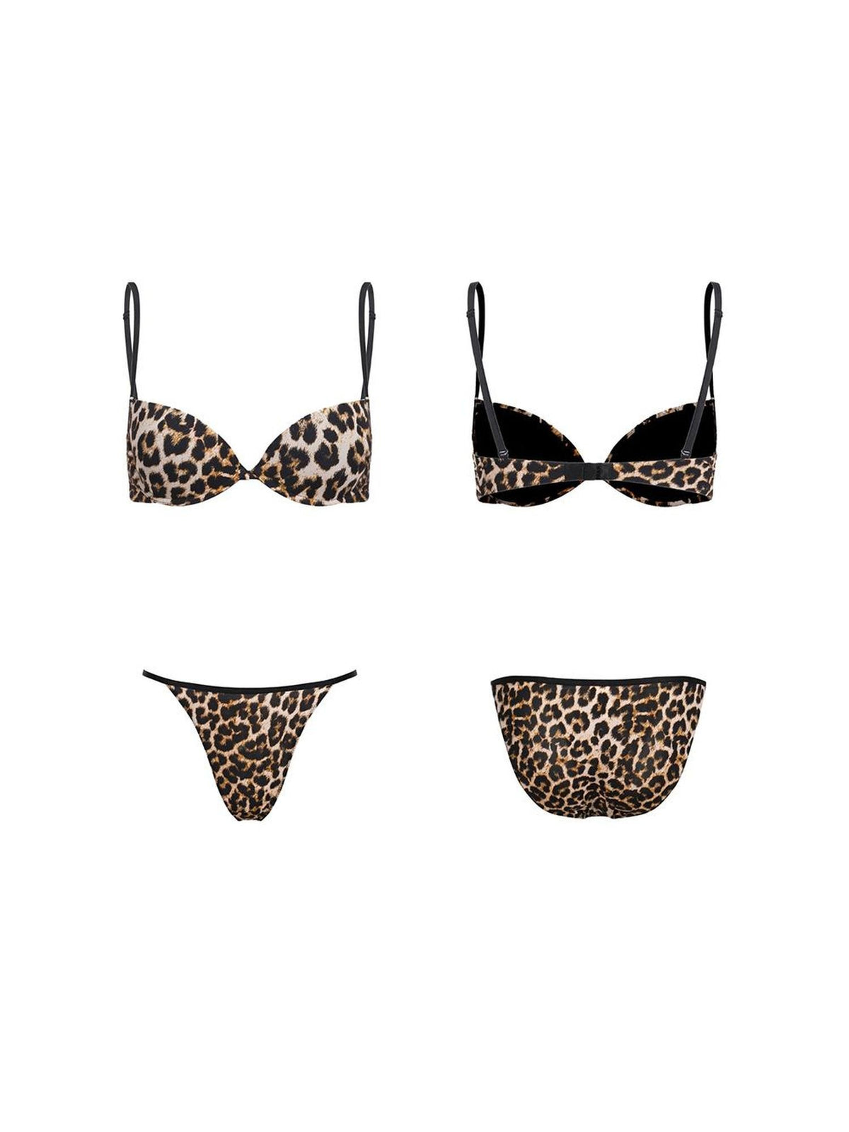 itsdinn Black White Gold Leopard Thin Red Straps Half Cup Underwire Women&