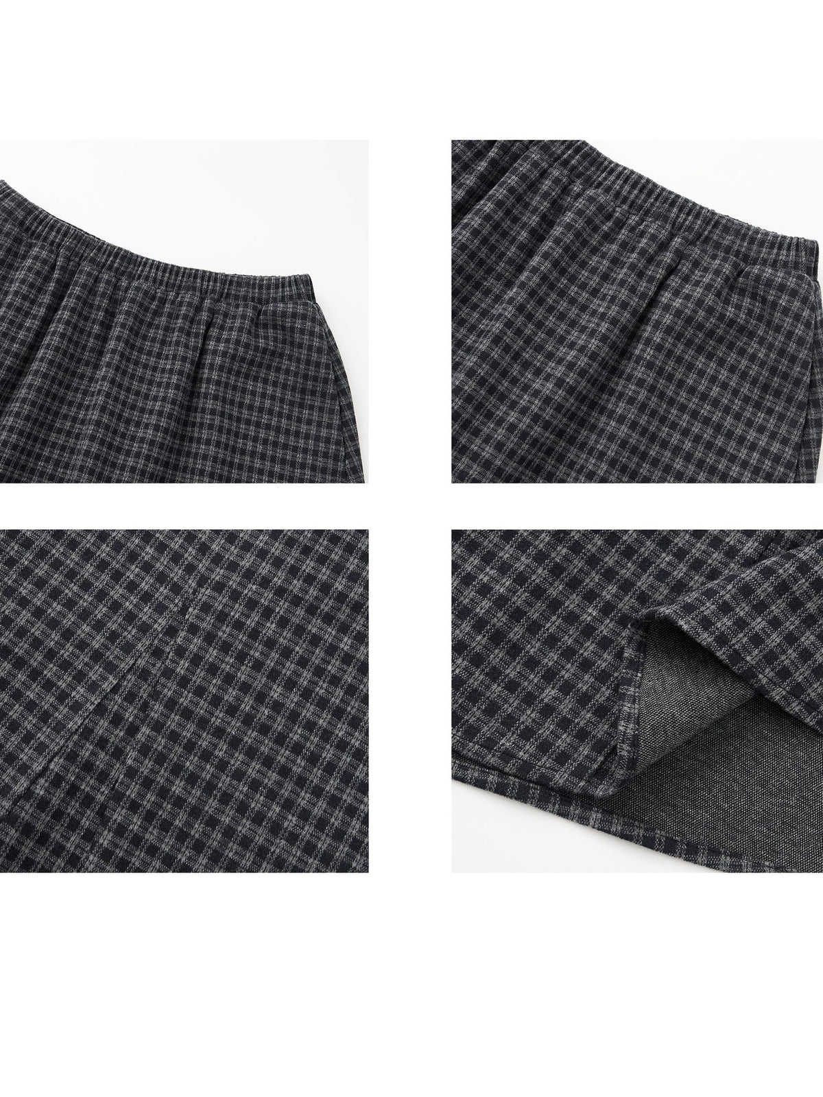 itsdinn Blue Gray Checked Asymmetric Insert Aline Elastic Waist Women&