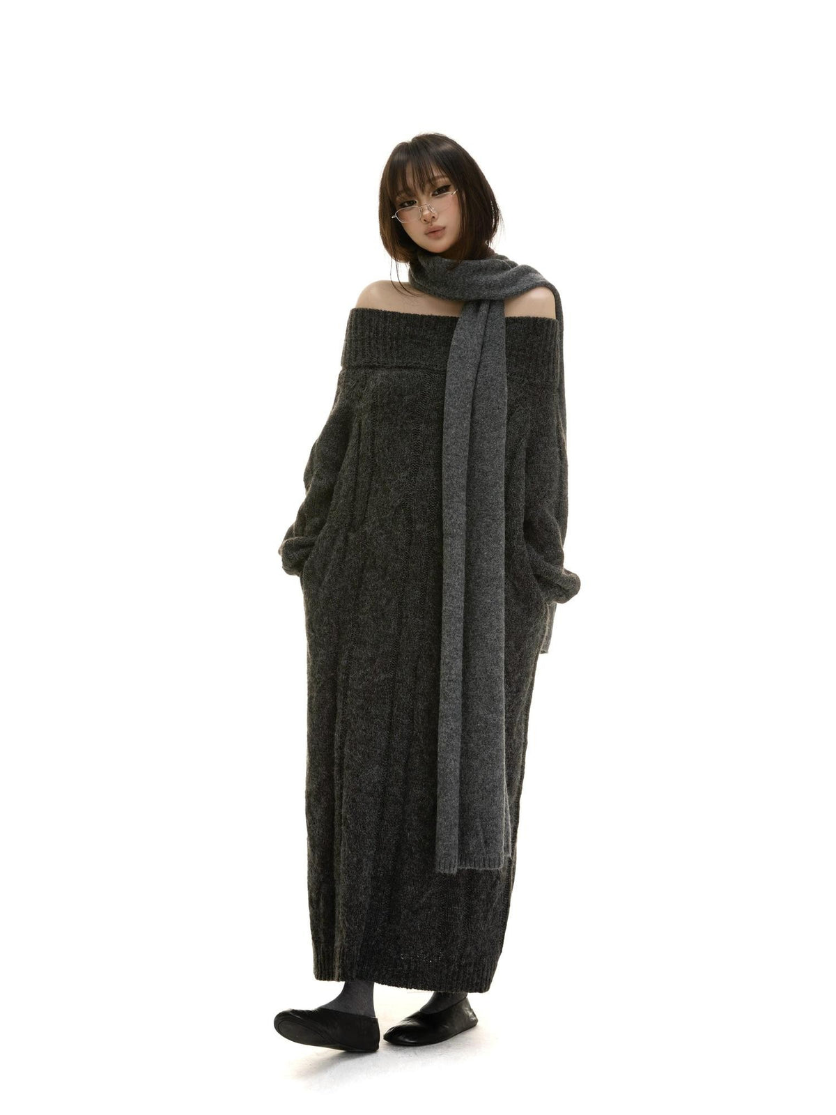 itsdinn Cable Knit High Neck Wool Blend Women&