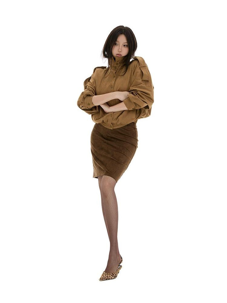 itsdinn Coffee Brown Low Waist One Piece Slim Slight Stretch Women&