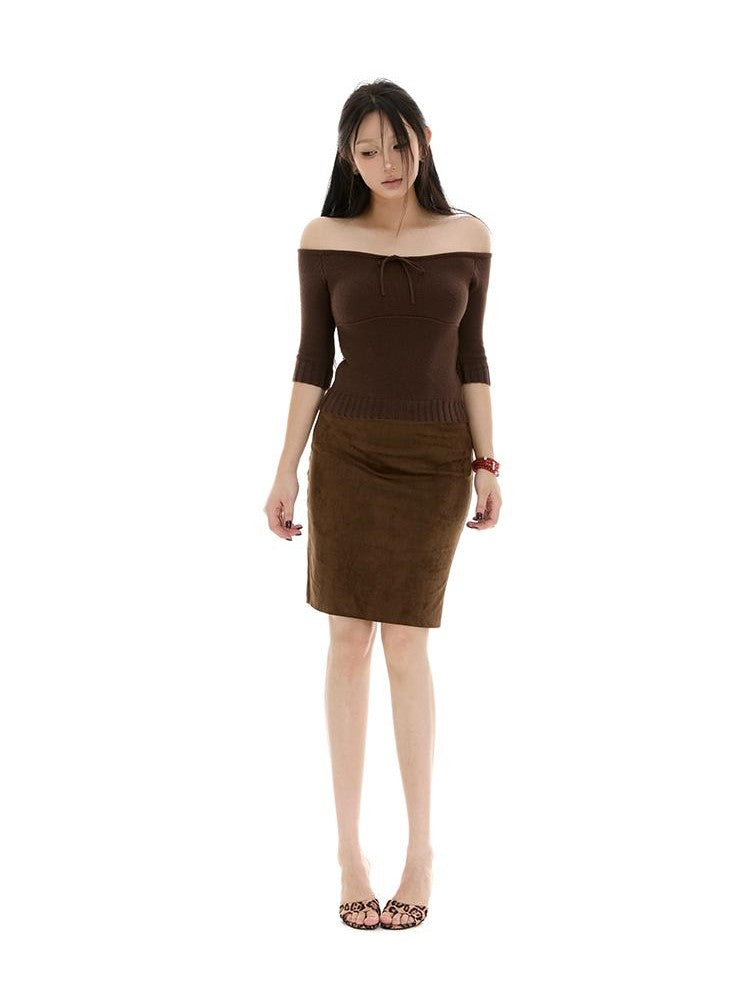 itsdinn Coffee Brown Low Waist One Piece Slim Slight Stretch Women&