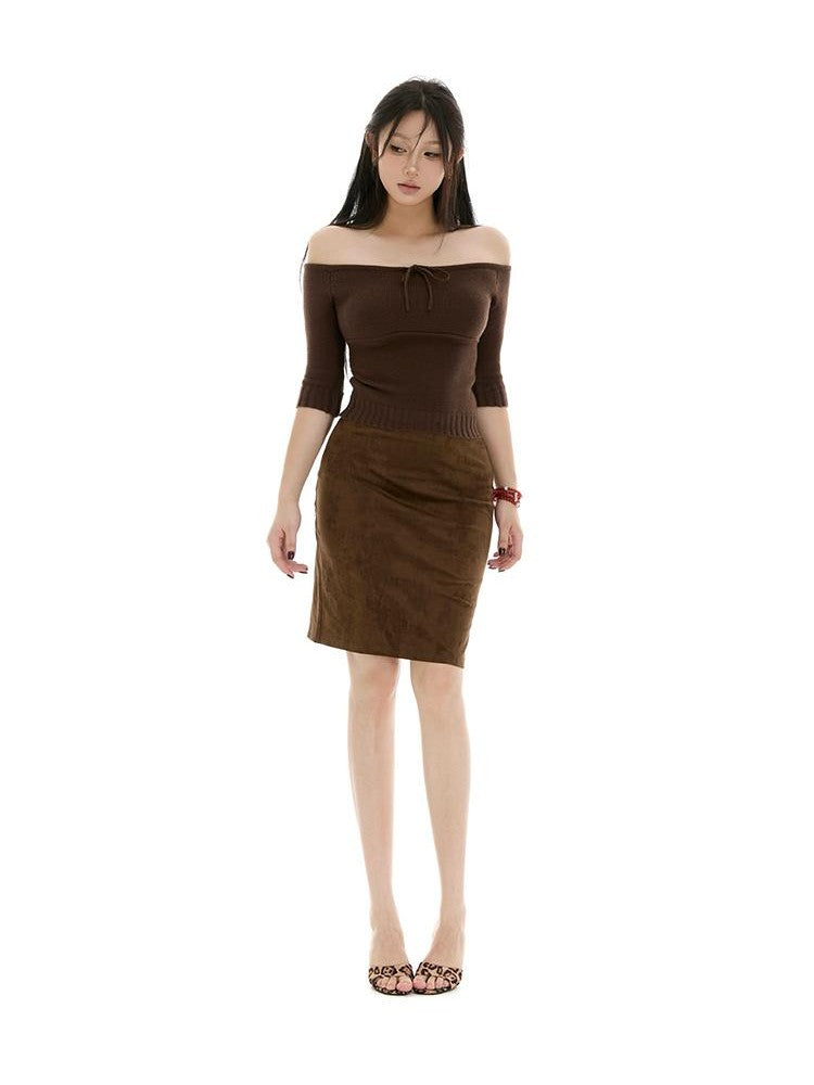 itsdinn Coffee Brown Low Waist One Piece Slim Slight Stretch Women&