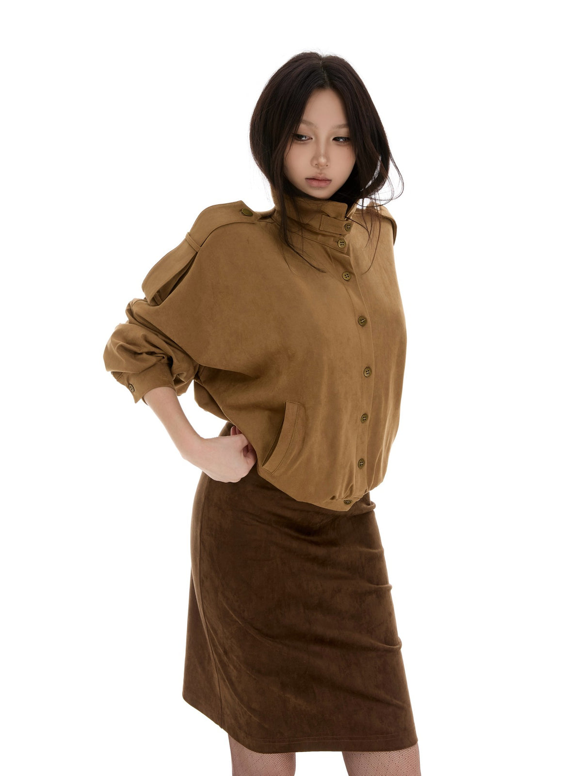 itsdinn Coffee Brown Low Waist One Piece Slim Slight Stretch Women&