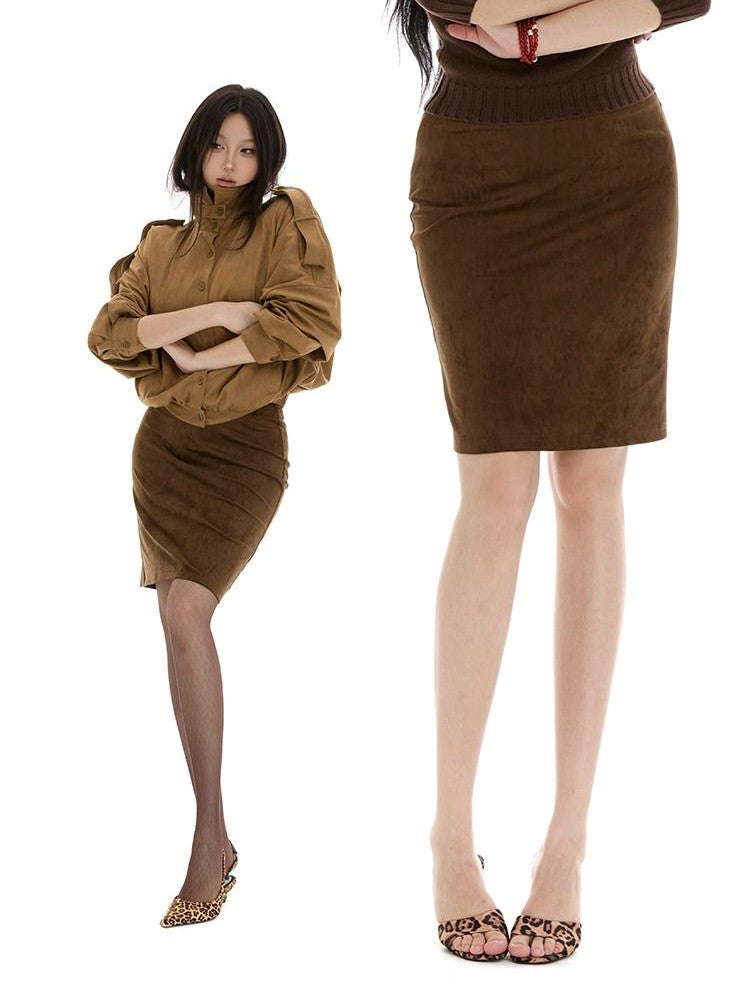 itsdinn Coffee Brown Low Waist One Piece Slim Slight Stretch Women&